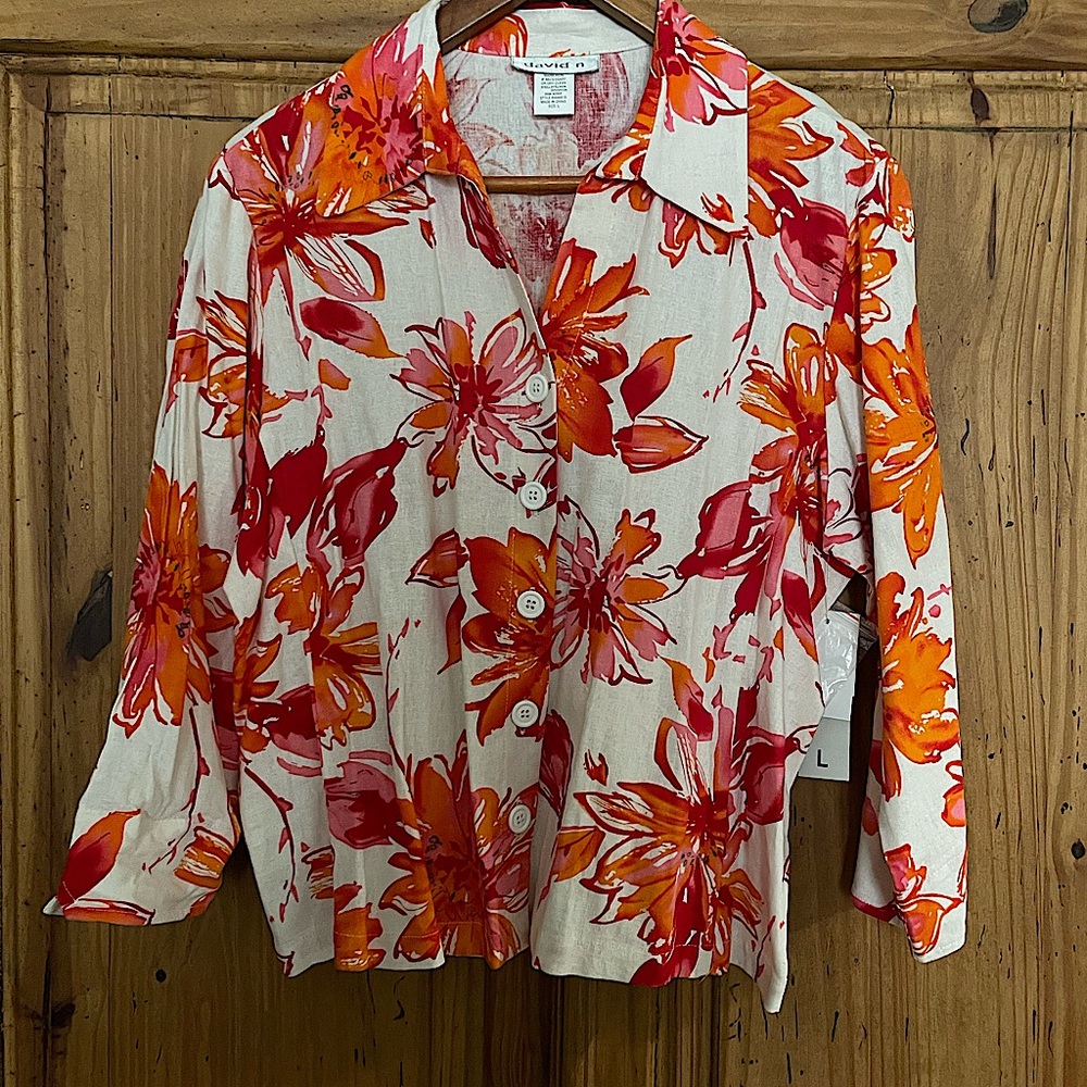 White and Orange Casual Button Down Shirt for Everyday Wear